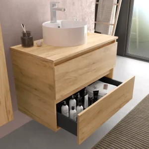 Mueble de Baño BEQUIA 80cm Roble � Lavabo sobre encimera,