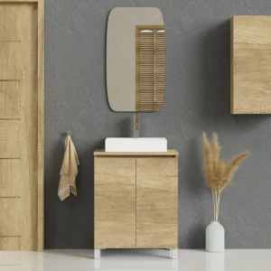 Mueble de baño con lavabo y espejo CUBO 60 cm nature.
